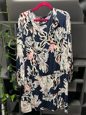 Vero Moda Navy Floral Tiered Long Sleeve Dress